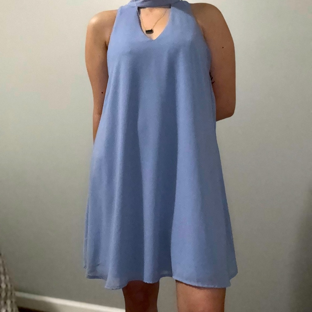 Periwinkle Blue High Neck Cut out Dress